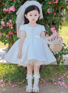 儿童夏季白色蓬蓬婚礼连衣裙子洛丽塔花嫁女宝宝生日礼服花童婚纱