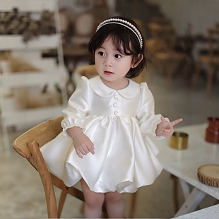 女宝宝生日宴公主裙婴儿抓周礼服花童白色洋气花童婚礼蓬蓬连衣裙