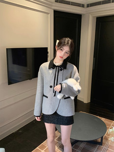 LXLILIUM【英伦留学生】全羊毛双面羊毛短款外套女冬季呢子大衣