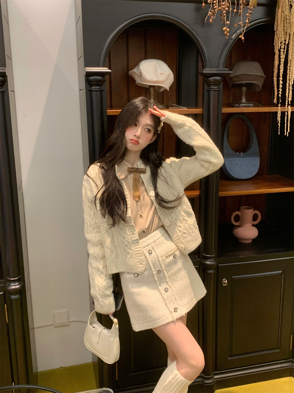 米色厚毛衣开衫外套女秋冬