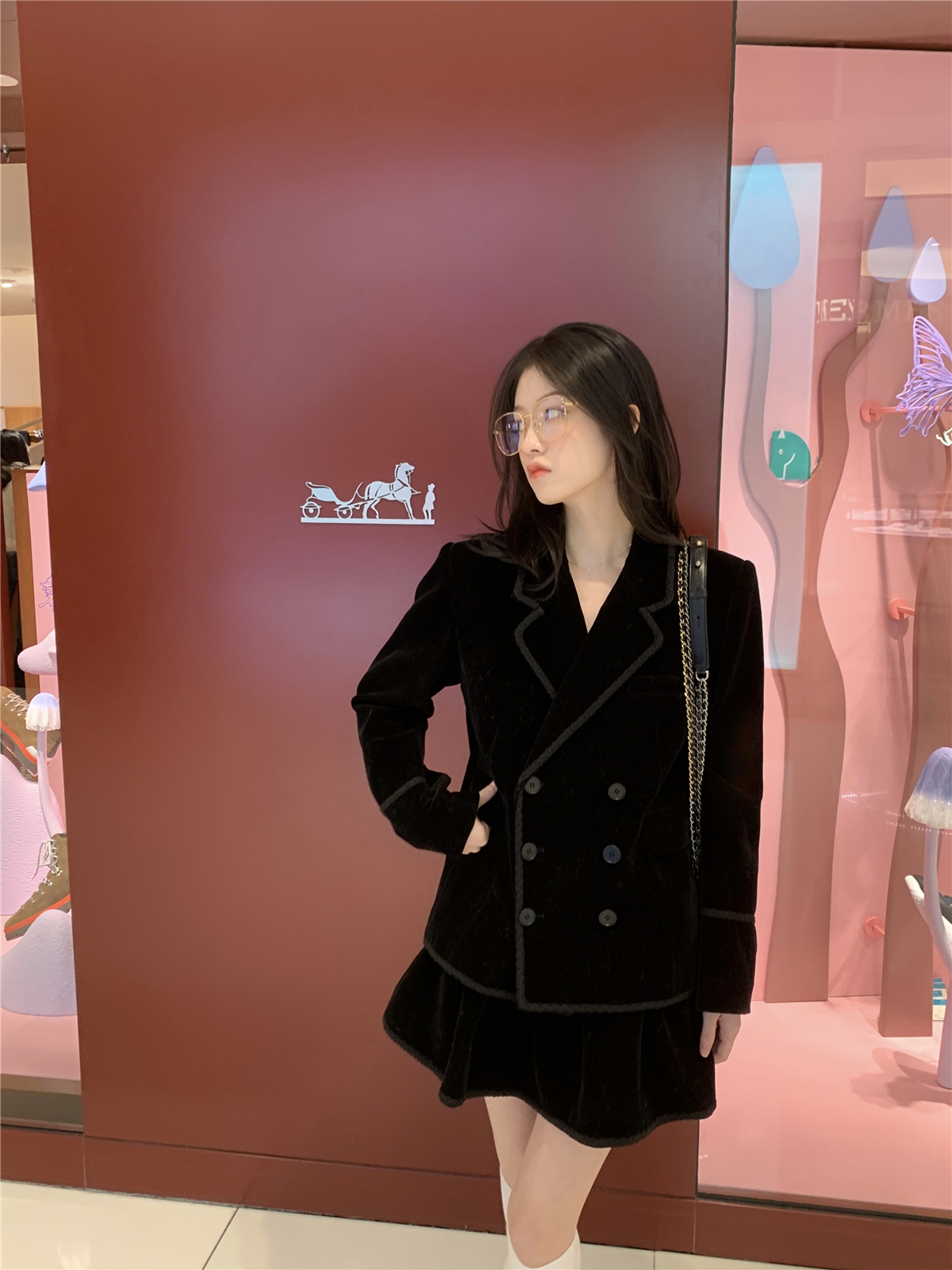 伦敦小姐私服款定制丝绒西装套装