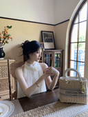 LXLILIUM 花朵配饰 仙女上衣女夏季 纱雾漫漫 挂脖buling网纱无袖