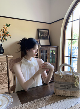 LXLILIUM【纱雾漫漫】挂脖buling网纱无袖仙女上衣女夏季花朵配饰