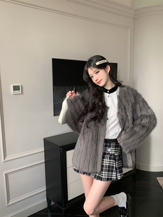 皮毛一体大衣 深灰色环保毛毛皮草外套女冬季 LXLILIUM 巴黎画报