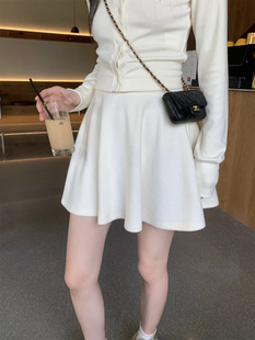蓬蓬a字裙短裙 2022新款 LXLILIUM 软糯云朵绒白色针织半身裙女秋季