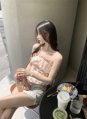 LXLILIUM【迷情郁金香】打褶工艺拼接抹胸上衣女夏季露肩短款内搭
