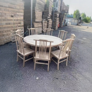 新中式实木圆形餐桌椅组合北方老榆木现代简约酒店家用小户型圆桌