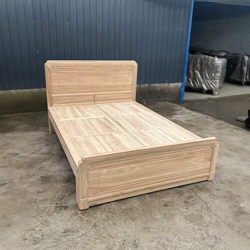 新中式单人实木床1米5北方老榆木家用卧室双人床储物带抽屉床白茬