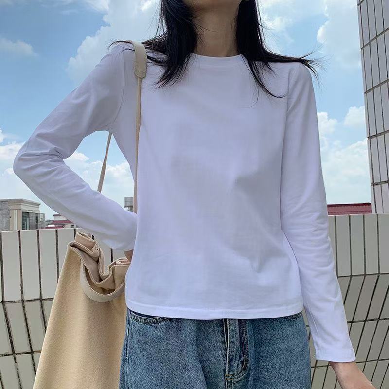 白色长袖t恤春秋纯色内搭打底衫