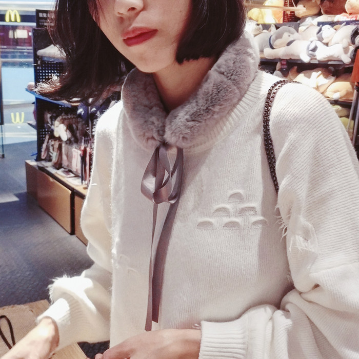 真獭兔毛皮草甜美丝带空姐小围脖