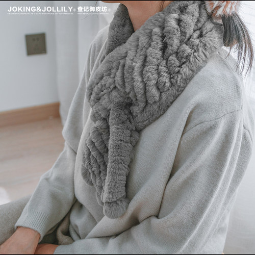 御皮坊冬季编织女真獭兔毛围巾