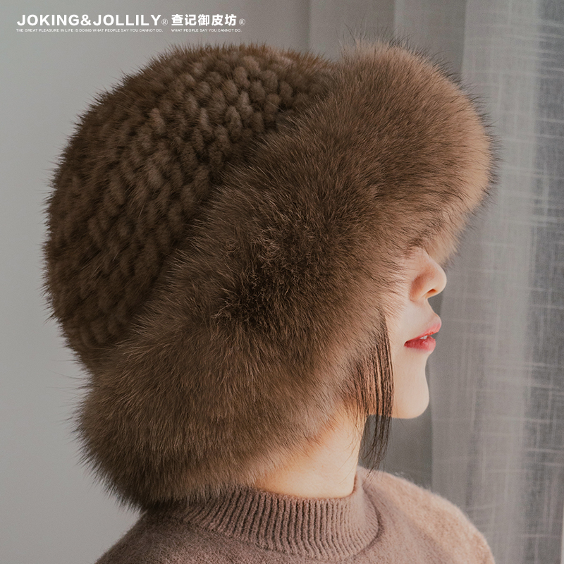 [御皮坊]水貂帽子女韩版毛编织皮草帽子冬季冬天狐狸毛帽礼帽盆帽