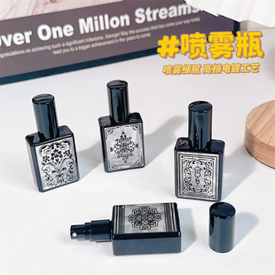 高级香水分装瓶15ml电镀方形喷雾瓶雕刻玻璃便携式空瓶按压雾状瓶