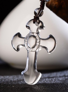 白水晶十字架项链男情侣吊坠女毛衣链挂件刻字礼物