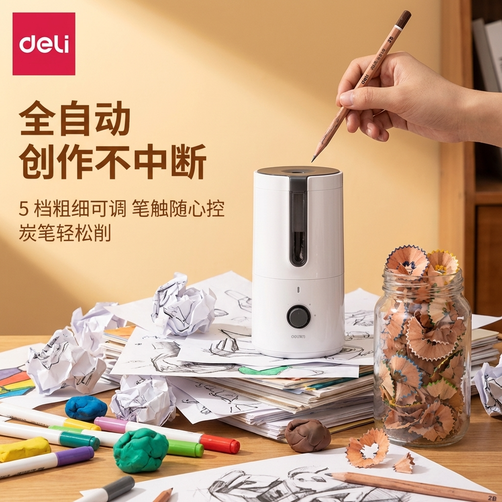 得力全自动削笔器电动转笔刀削笔刀小学生专用铅笔刀削器削笔机卷笔刀