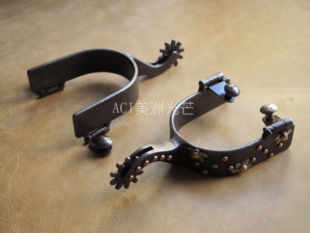 美国进口 美式复古西部大马刺 花朵点缀铸铁马匹调训 骑行装备