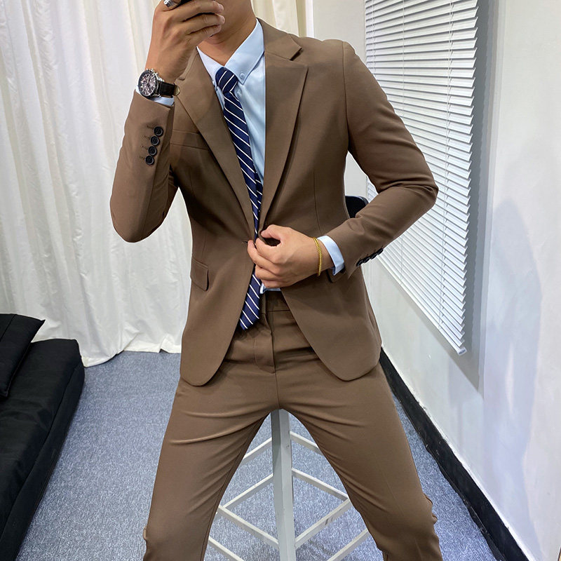 새로운 유행 남성 영국 정장 슈트 한국어 버전 슬림 청소년 비즈니스 캐주얼 정장 투피스 트렌디 슈트