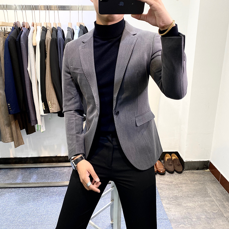 韩版商务休闲小西服外套男秋季英伦风修身潮流时尚帅气西装上衣