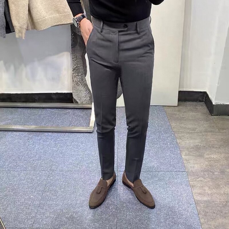 秋季新款英伦时尚修身小脚西裤男韩版青年潮流百搭休闲商务西装裤