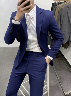 秋季新款商务休闲西装男套装两件套韩版修身帅气新郎礼服男士西服