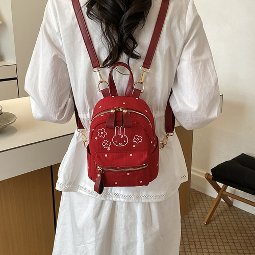 少女风红色卡通双肩包女迷你可爱小背包学院风书包飞猫&FM-8470