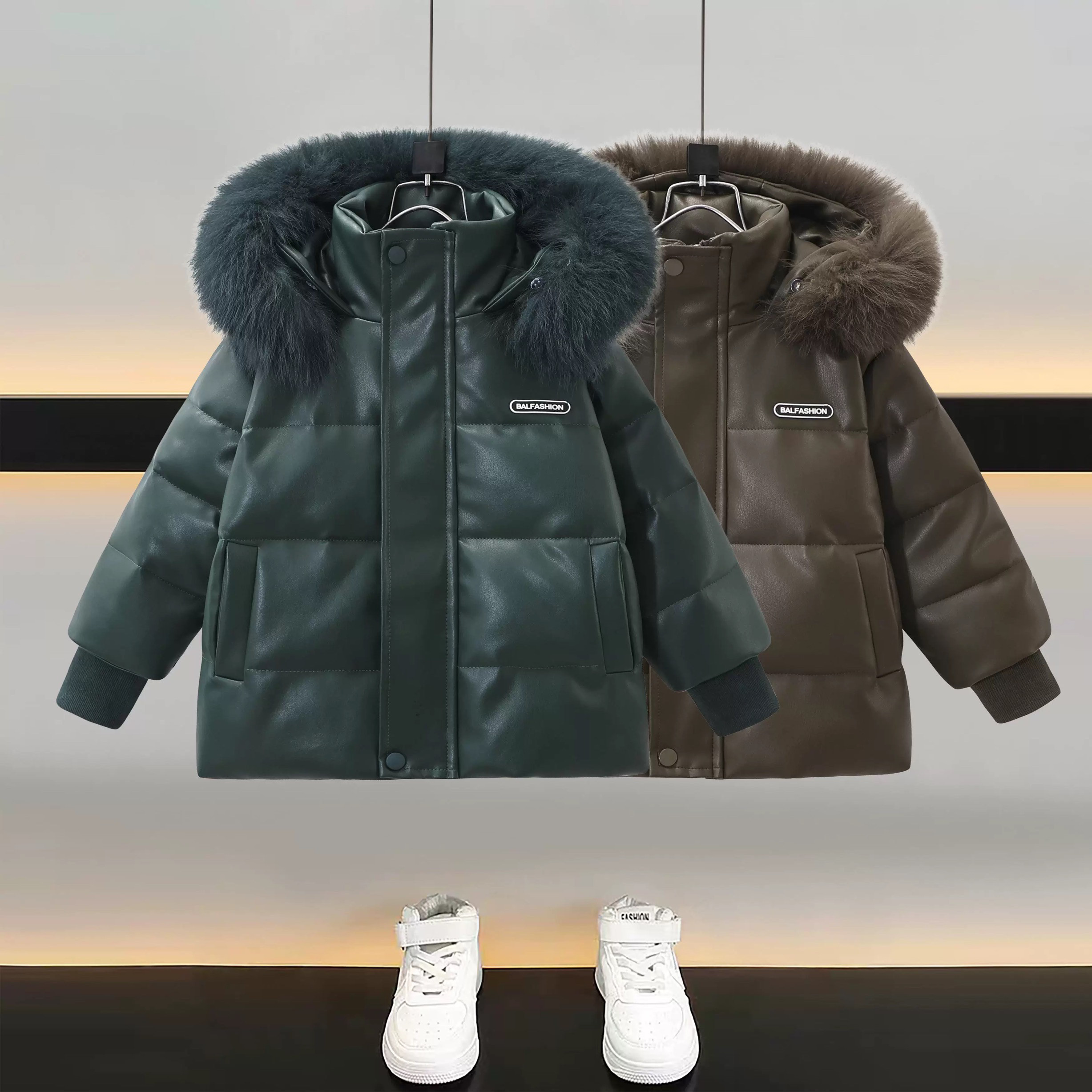 男童免洗羽绒棉服外套加厚新款洋气秋冬款棉衣皮棉袄儿童女童皮衣