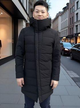 76316S  意大利箭家中长款连帽羽绒服男加厚保暖黑色外套冬季新款