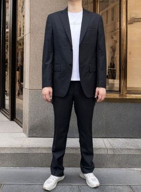 312021羊毛76%+桑蚕丝21% 2025年春秋新款羊毛套西黑色大码套装男