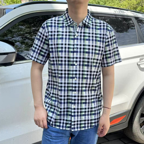 932007 双丝光棉100% 短袖衬衫2025年夏季新款休闲男士翻领衬衣