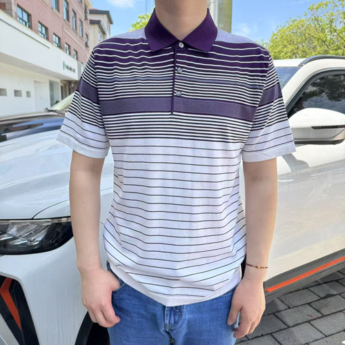 HT650 桑蚕丝20.5%+棉79.5% 高档面料夏季新款男士翻领短袖T恤