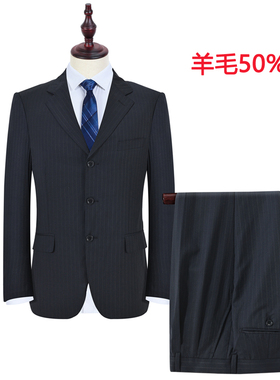 6-113 中年西服套装男商务职业正装藏蓝色西装男宽松大码爸爸装春