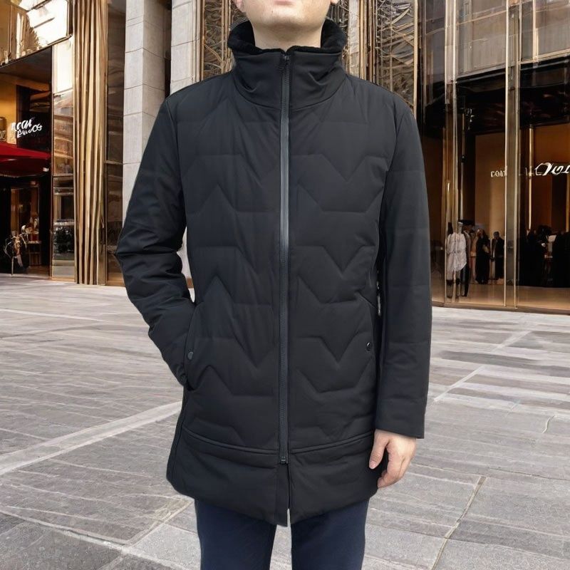 86266S 羊羔毛领 意大利箭家冬季男士黑色羽绒服冬季加厚保暖外套