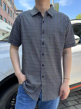 BC92203 双丝光棉100% 短袖衬衫2025年夏季新款休闲男士翻领衬衣