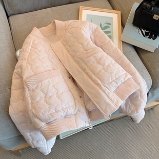 气质宽松减龄棉服小个子百搭夹棉外套定制方格羽绒棉衣2024冬新款