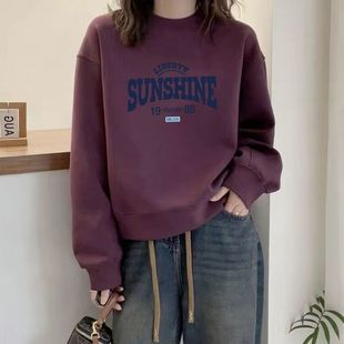百搭套头长袖 高端卫衣女新款 圆领宽松短款 春秋冬季 外套女 加绒时尚