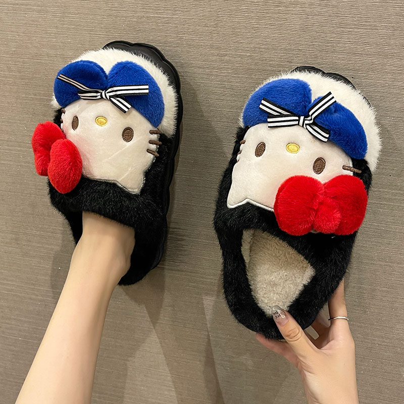 踩屎感棉拖鞋女秋冬季外穿可爱猫咪防滑室内家居保暖毛绒包头拖鞋