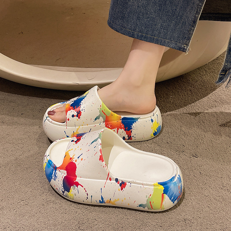 厚底增高一字拖女夏季时尚涂鸦室内居家踩屎感防滑外穿家用凉拖鞋,女鞋,一字拖,淘宝优惠券,粉丝福利购,淘宝优惠卷