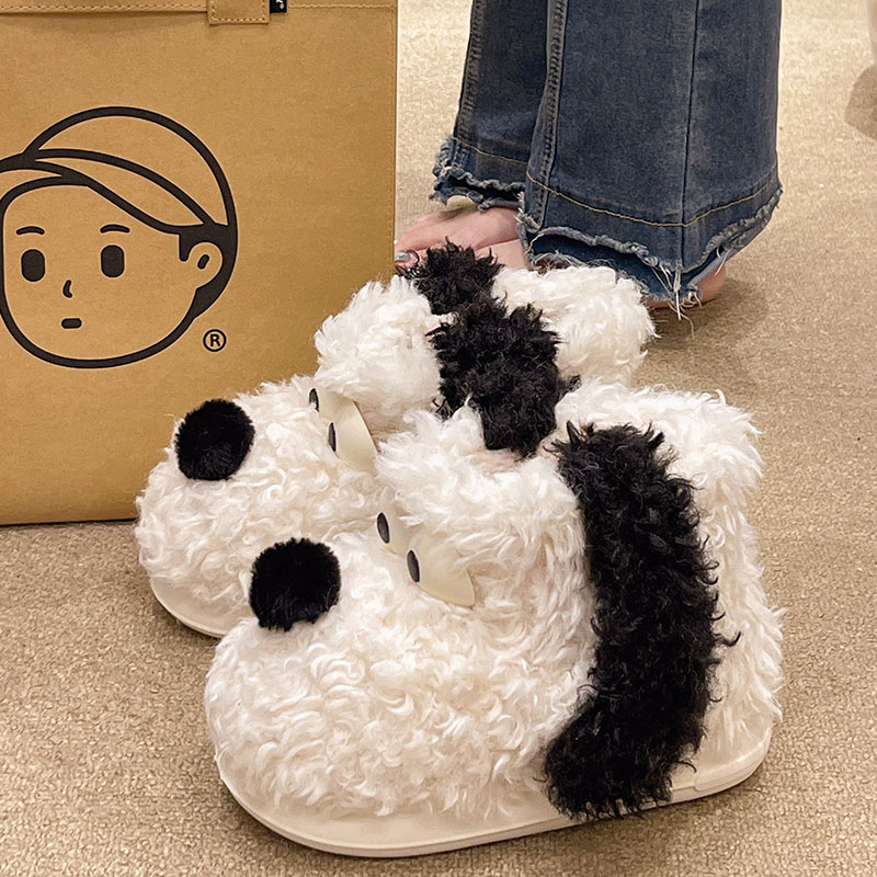 可爱小狗高帮棉拖鞋女款冬季室内家居防滑毛绒保暖外穿包跟棉鞋男