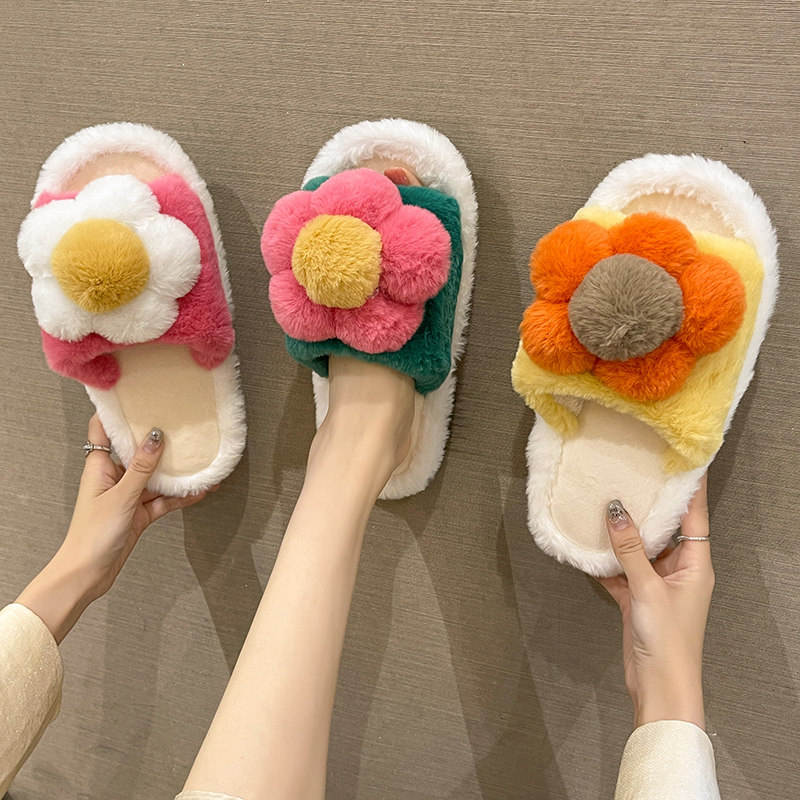 毛毛拖鞋女秋冬季外穿2025新款可爱大花朵室内居家平底防滑棉拖鞋,女鞋,毛毛鞋,淘宝优惠券,粉丝福利购,淘宝优惠卷