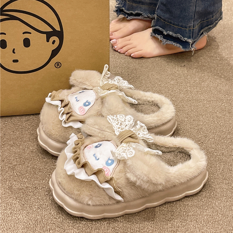 可爱卡通包头棉拖鞋女冬季外穿2025新款防滑家居室内毛绒保暖拖鞋