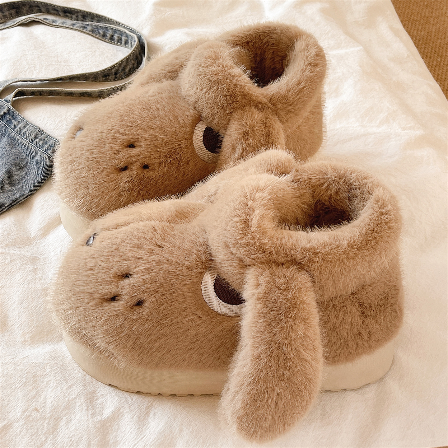 可爱小狗高帮包跟棉拖鞋女款冬季情侣室内居家毛绒保暖防滑棉鞋男