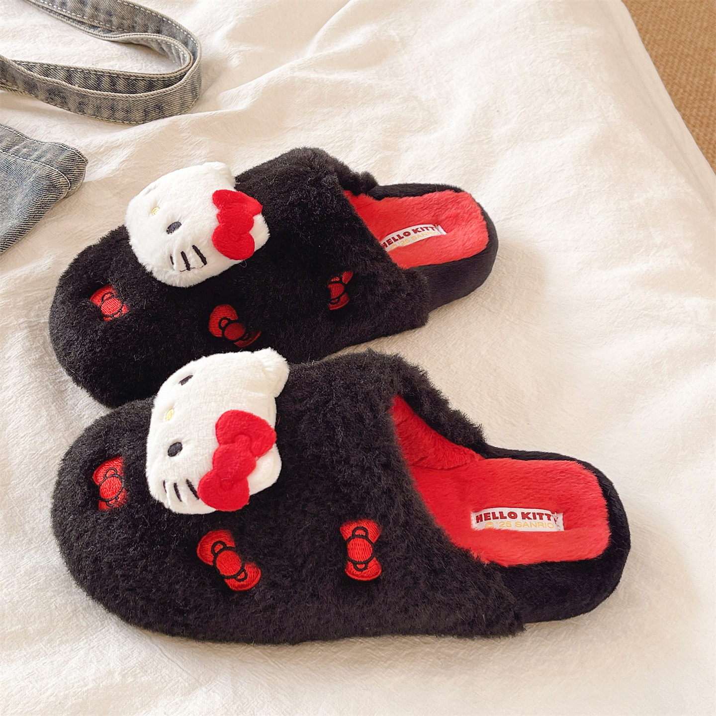 毛毛拖鞋女款冬季室内居家保暖卡通可爱蝴蝶结猫咪防滑厚底棉拖鞋,女鞋,毛毛鞋,淘宝优惠券,粉丝福利购,淘宝优惠卷