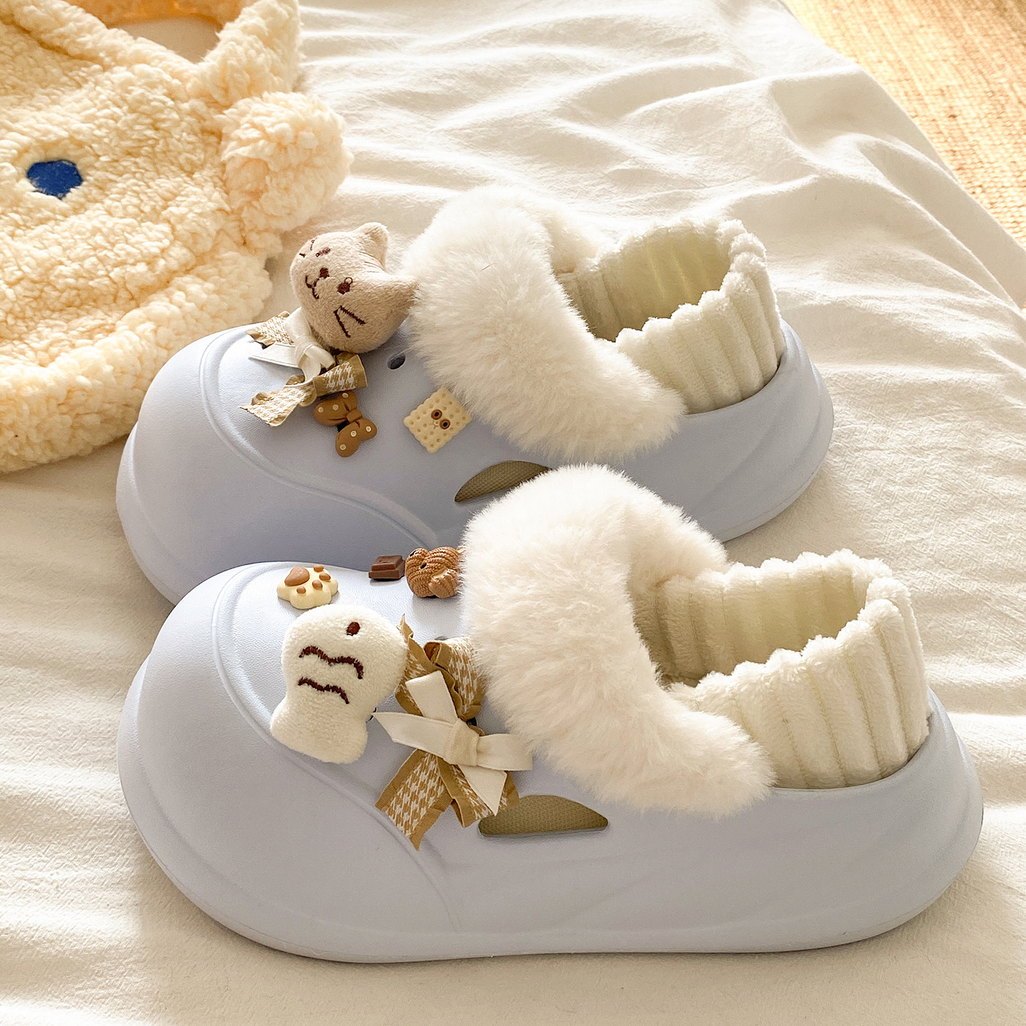 厚底棉拖鞋女士冬季居家室内加绒保暖外穿可拆卸可爱猫鱼包跟棉鞋