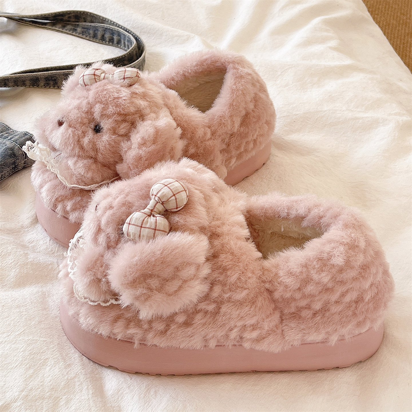 可爱围裙狗棉拖鞋女款冬季居家室内包跟厚底防滑毛绒保暖月子棉鞋