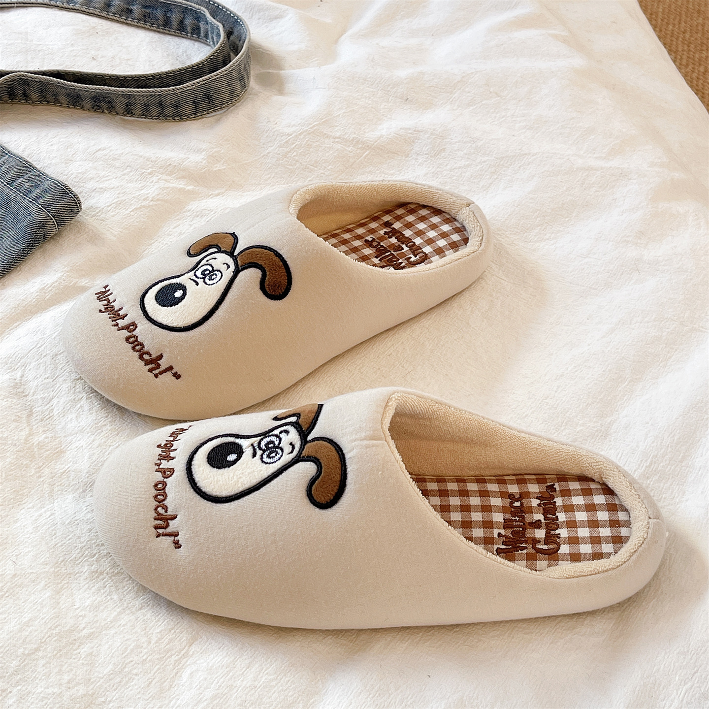 趣味可爱小狗毛毛鞋女冬季情侣居家室内保暖加绒防滑包头棉拖鞋男