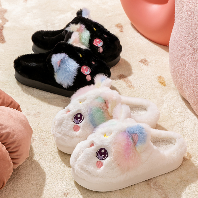 2025新款棉拖鞋女冬季厚底室内家居可爱卡通猫咪毛绒保暖包头拖鞋