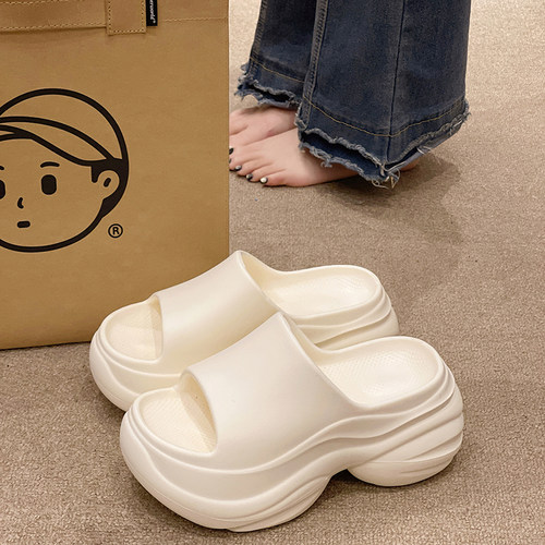 高跟厚底一字拖女夏季2025新款时尚外穿防滑沙滩EVA踩屎感凉拖鞋