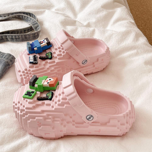 踩屎感厚底EVA洞洞鞋女夏季室内外穿防滑增高可爱积木包头凉拖鞋