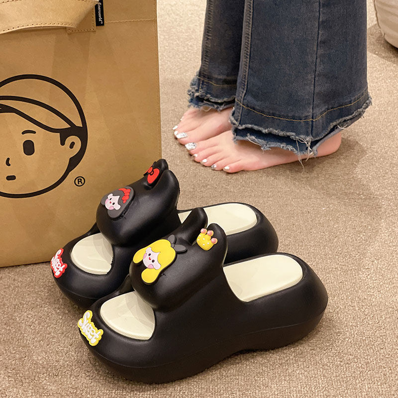 高跟一字拖女夏季外穿可爱兔耳朵公主室内家居厚底增高防滑凉拖鞋