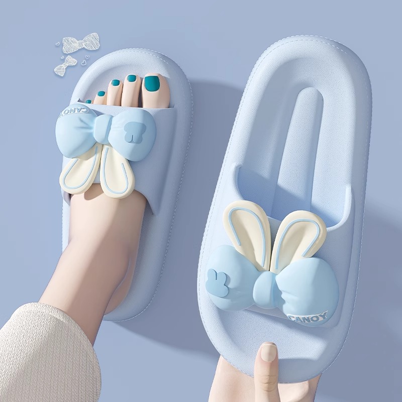 踩屎感拖鞋女夏季外穿2025新款可爱兔耳朵居家室内防滑厚底凉拖鞋